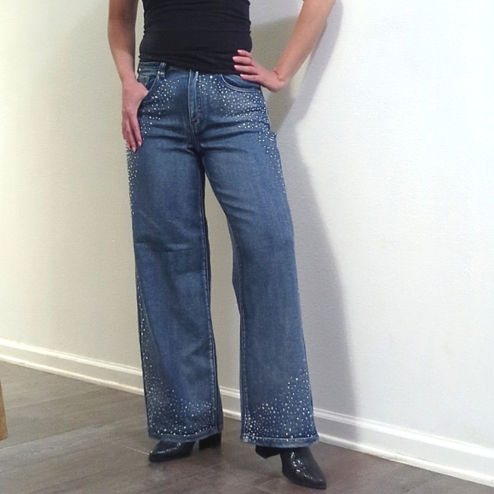 9TH & MAIN Rhinestone Embellished Wide Leg Jeans ~ NWT
